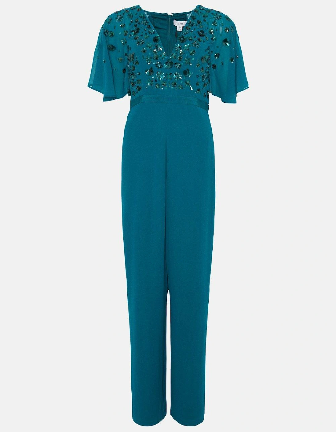 Jumpsuit With Beaded Cape Sleeve