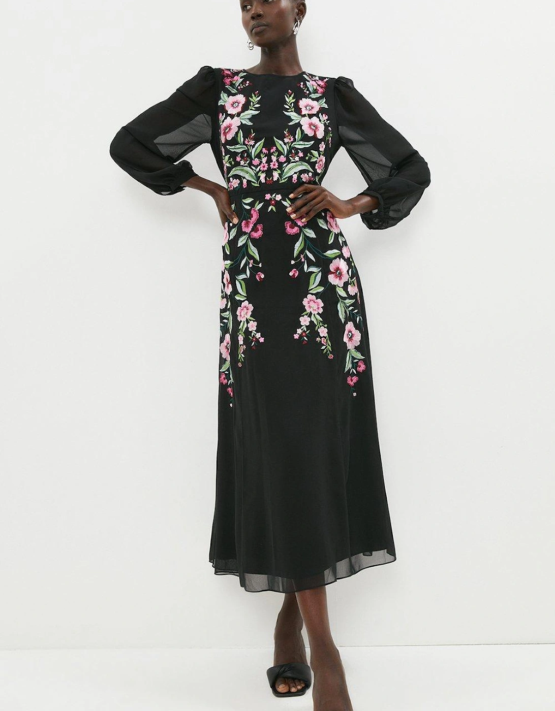 Trailing Poppy Embroidered Midi Dress, 5 of 4