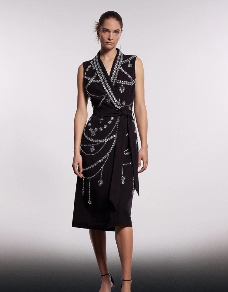 Premium Sleeveless Tux Dress With Hand Beadin