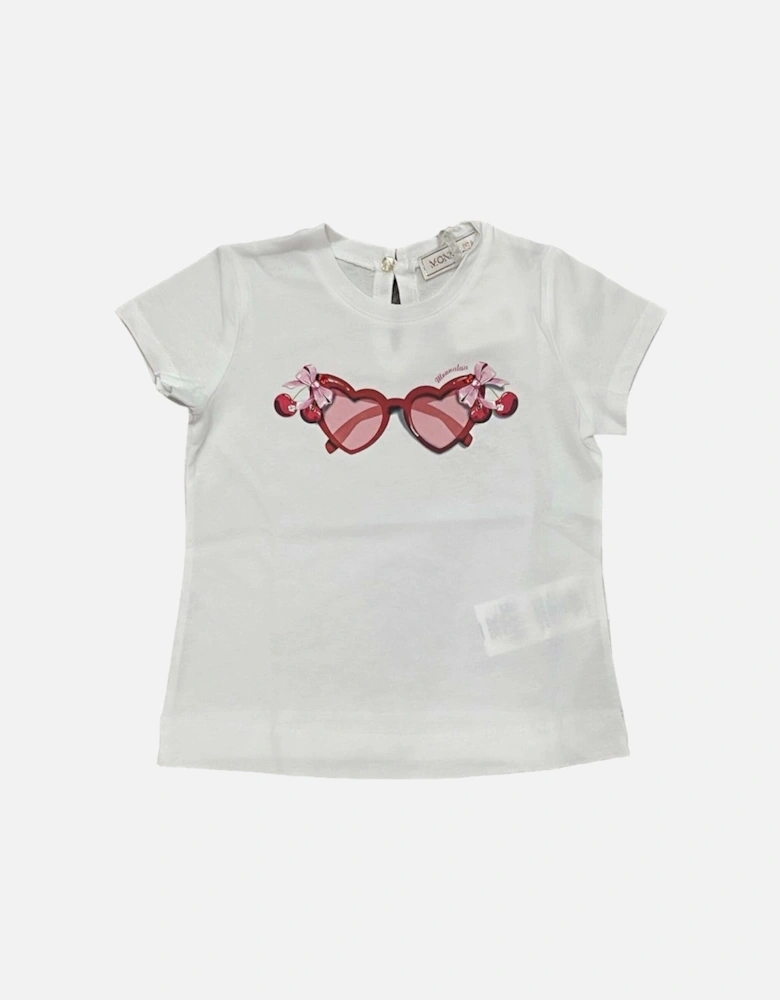 Baby Girls White Cherry Glasses T-Shirt