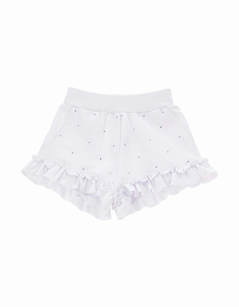 Girls White Diamonte Frill Shorts