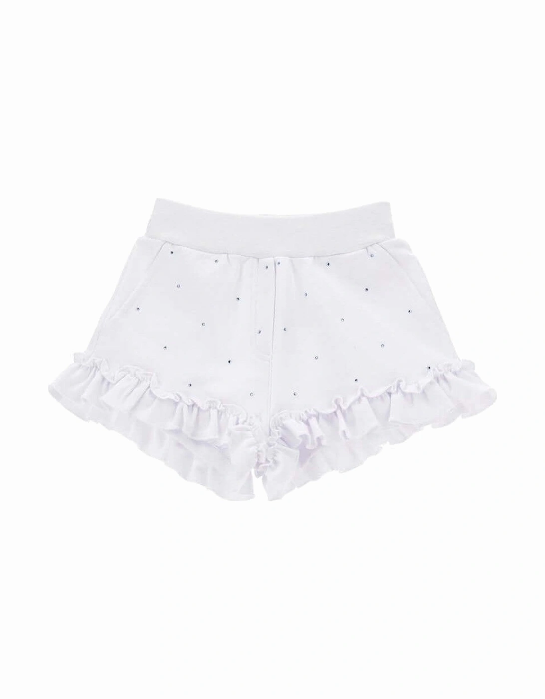 Girls White Diamonte Frill Shorts, 4 of 3