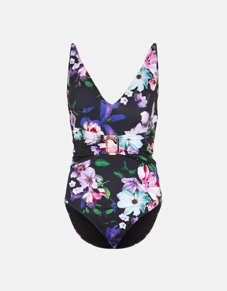 Printed Belted Plunge Twist Swimsuit