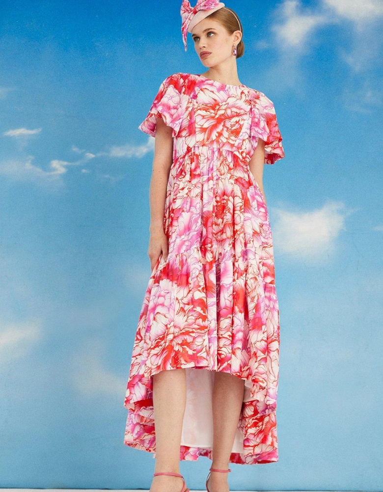 Lisa Tan Printed Ruffle Sleeve Midi Dress