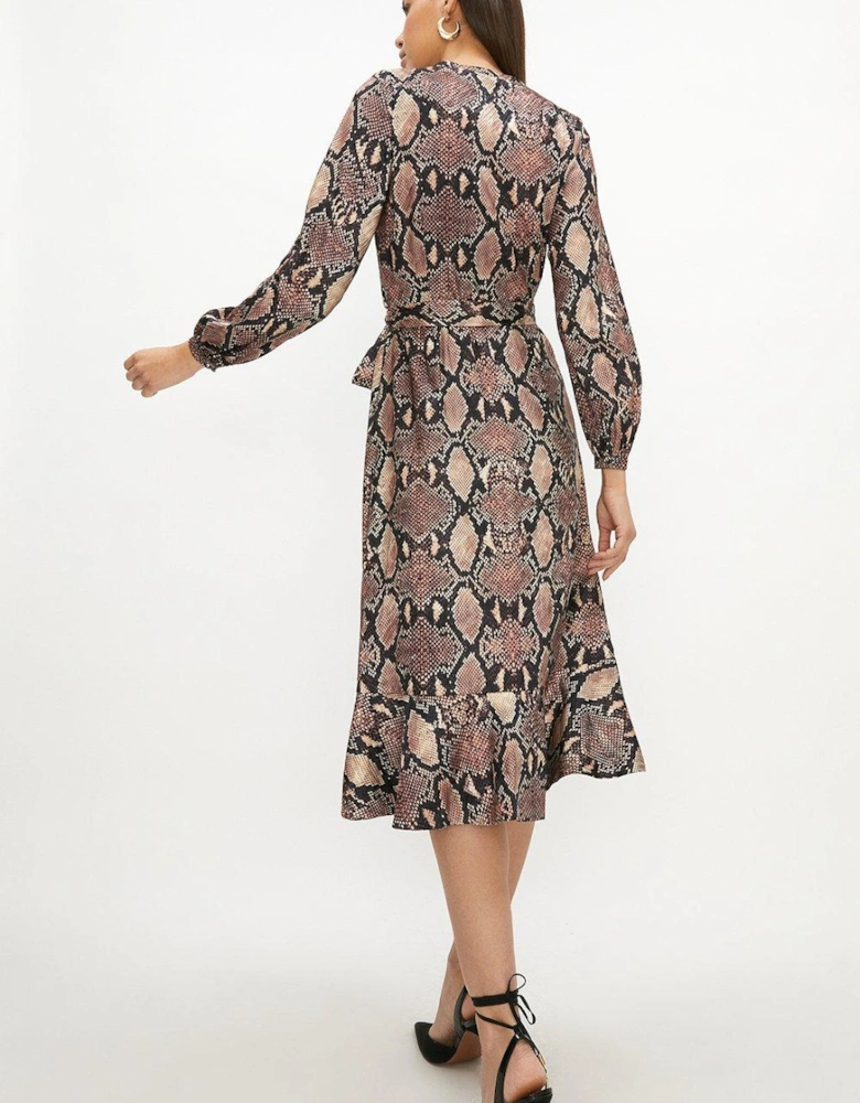 Jacquard Printed Satin Wrap Midi Dress