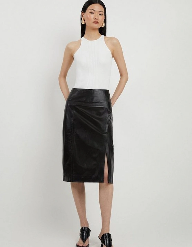 Leather Knee Length Pencil Skirt