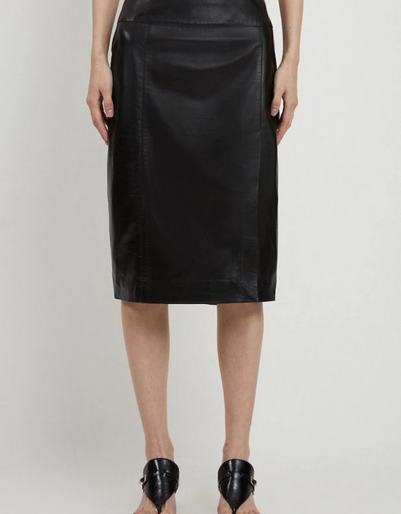Leather Knee Length Pencil Skirt