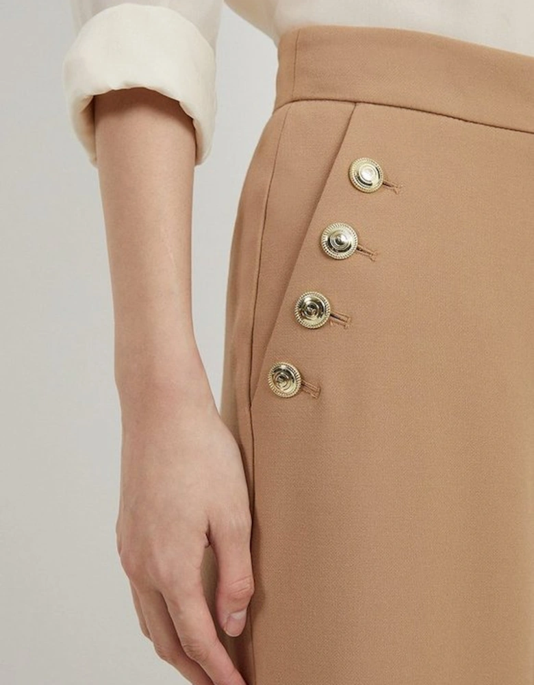 Compact Stretch Tailored Button Detail Wide Leg Trousers