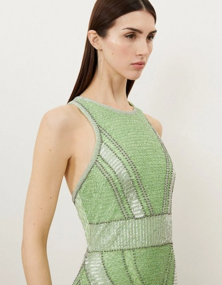 Premium Beading And Embellished Woven Halterneck Maxi Dress