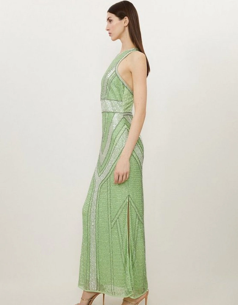 Premium Beading And Embellished Woven Halterneck Maxi Dress