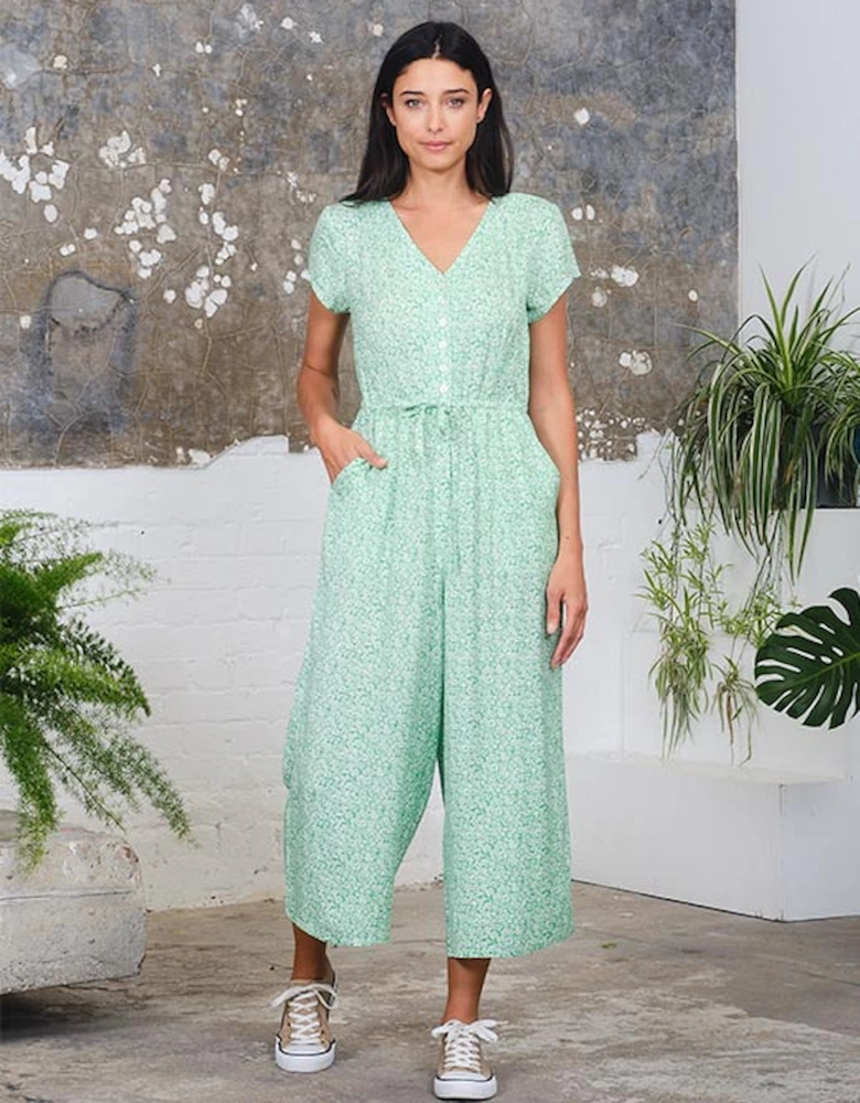 Women's S/S Playsuit In Green Ditsy