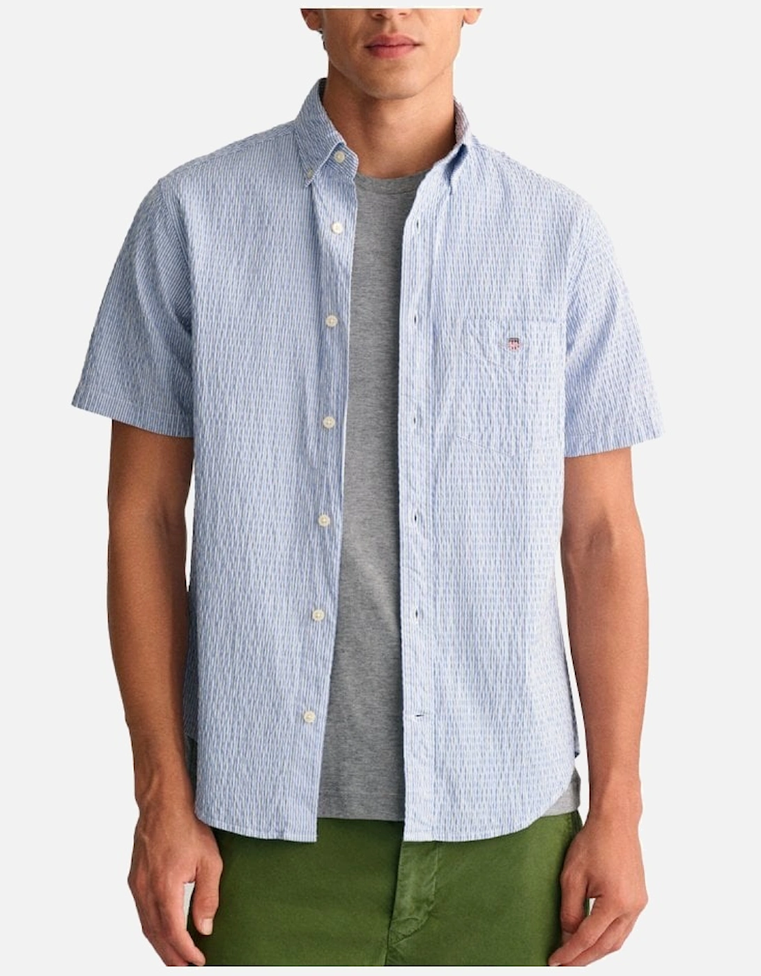 Regular Seersucker Stripe Short Sleeve Shirt Rich Blue, 4 of 3