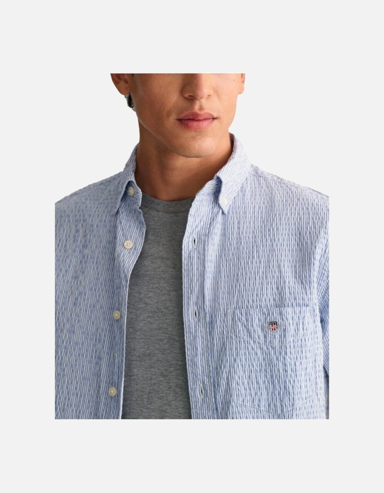 Regular Seersucker Stripe Short Sleeve Shirt Rich Blue