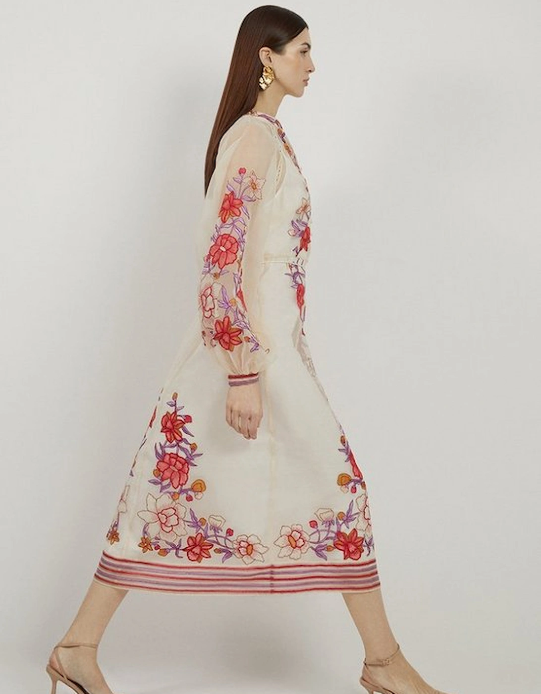 Petite Floral Embroidery Organdie Woven Midi Dress, 5 of 4