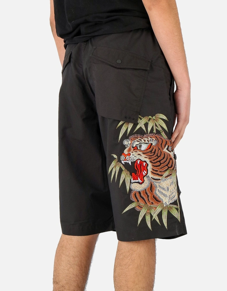 Maha Tiger Embroidered Black Sno Short