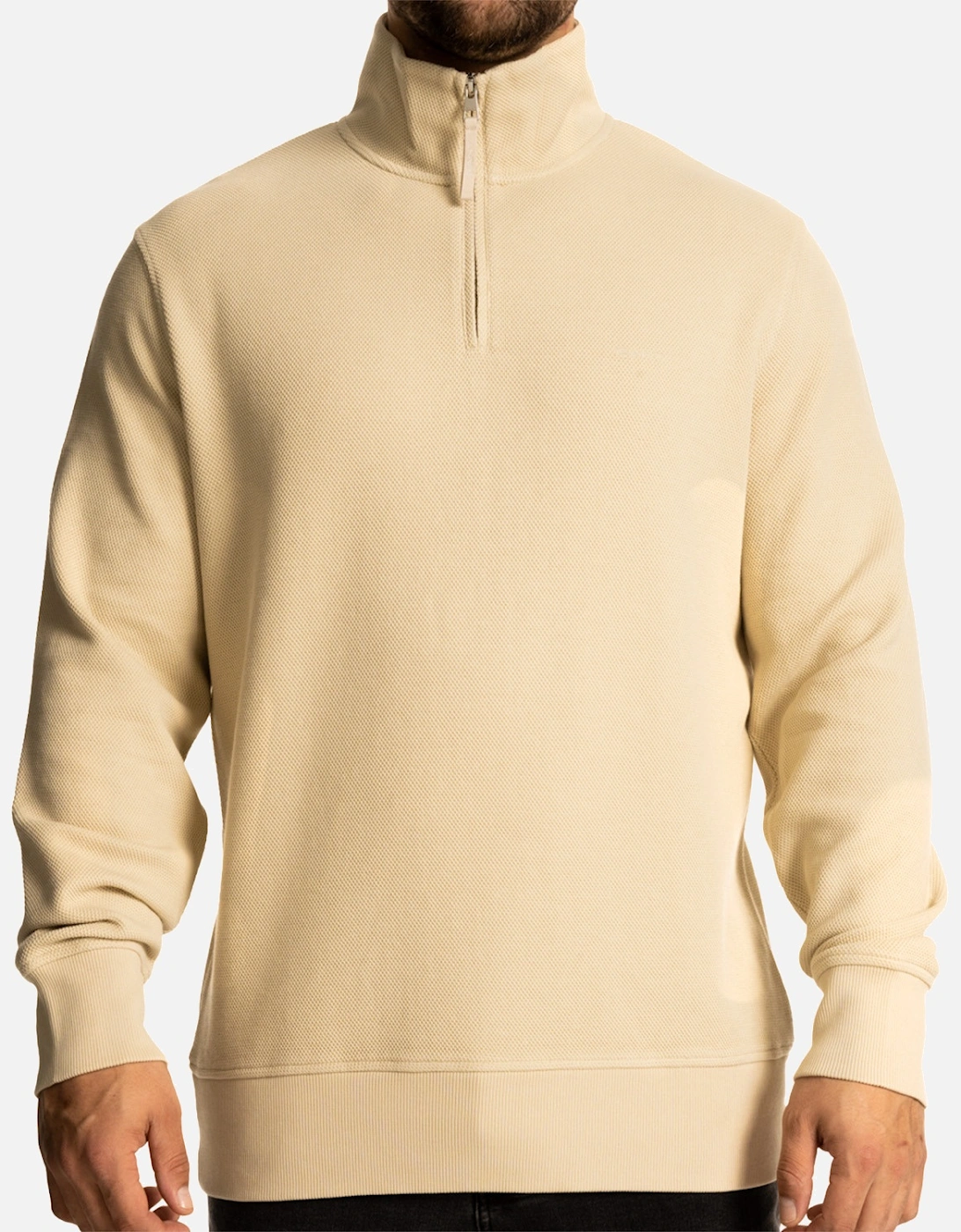 Mens Waffle Textured Half Zip Sweatshirt (Beige), 8 of 7