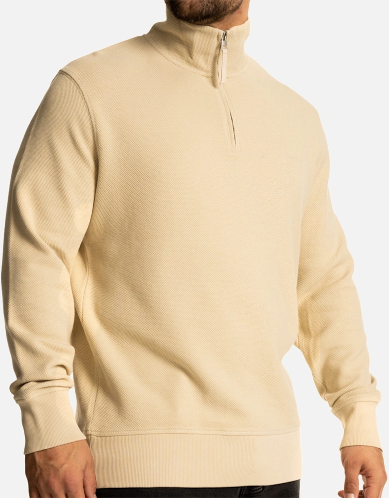 Mens Waffle Textured Half Zip Sweatshirt (Beige)