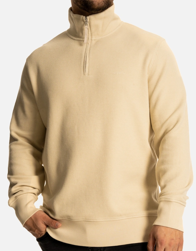 Mens Waffle Textured Half Zip Sweatshirt (Beige)