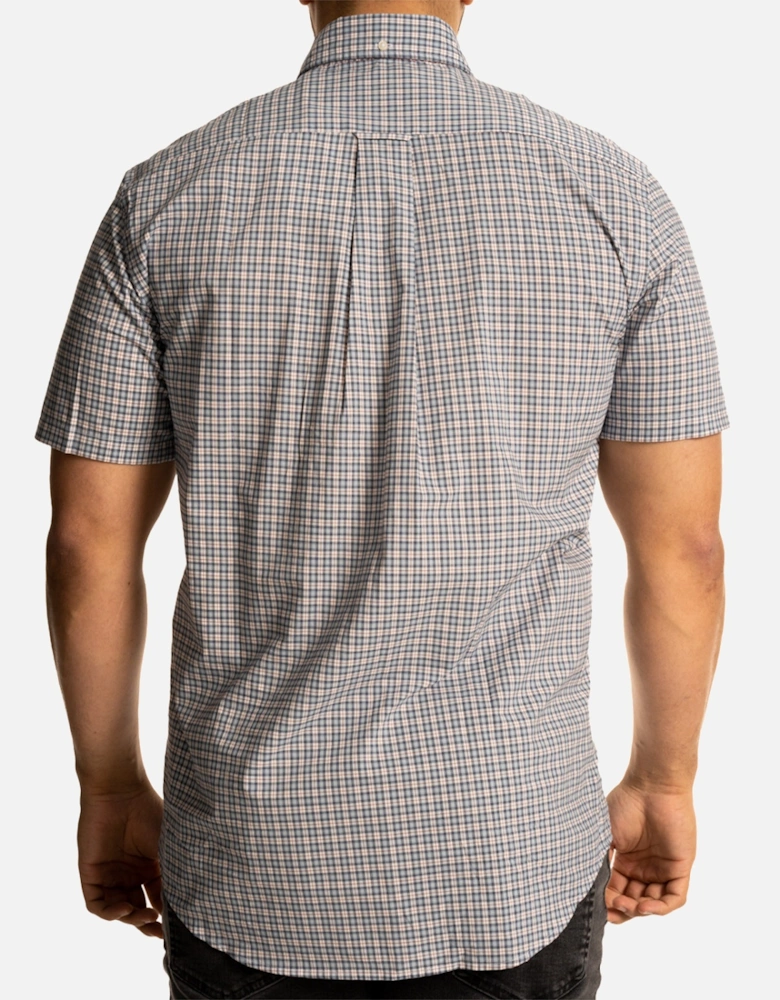 Mens Poplin Micro Check S/S Shirt (Blue)