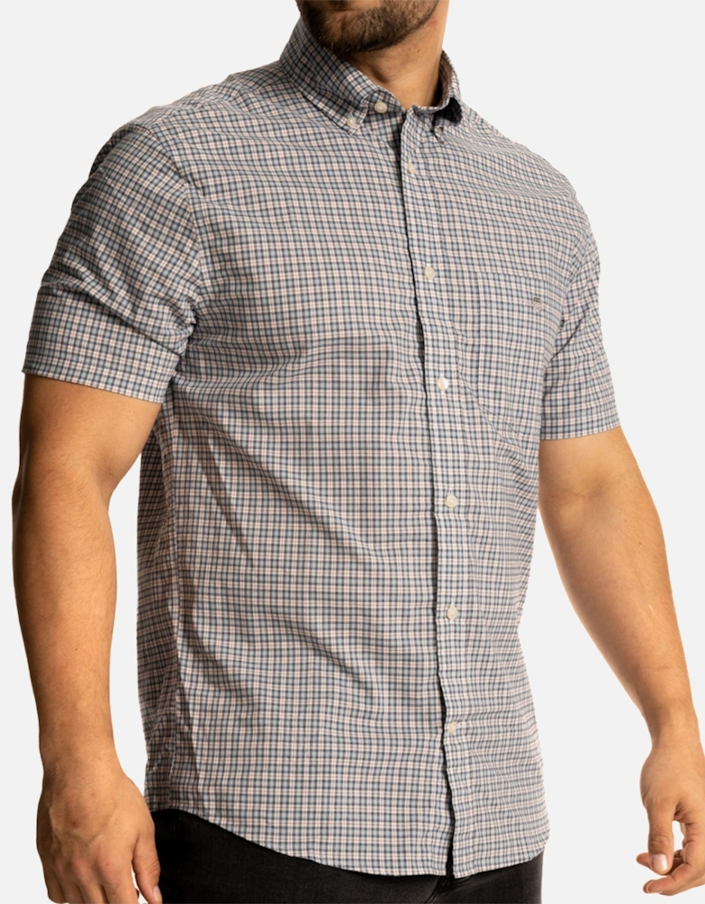 Mens Poplin Micro Check S/S Shirt (Blue)