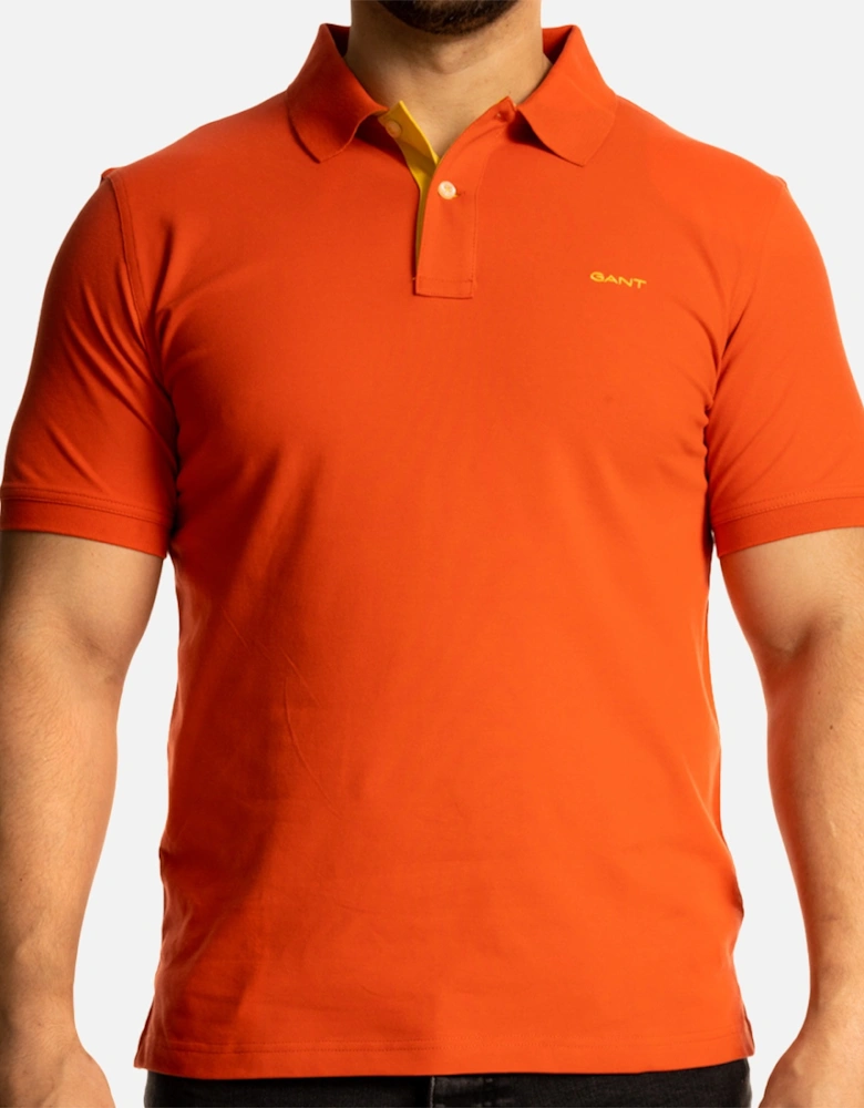 Mens Contrast Pique S/S Polo Shirt (Orange)