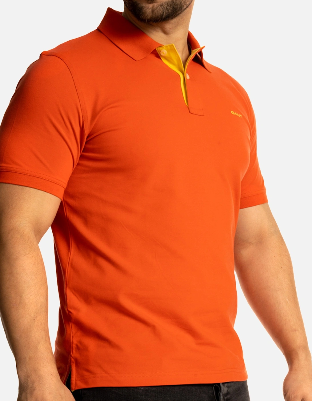 Mens Contrast Pique S/S Polo Shirt (Orange)