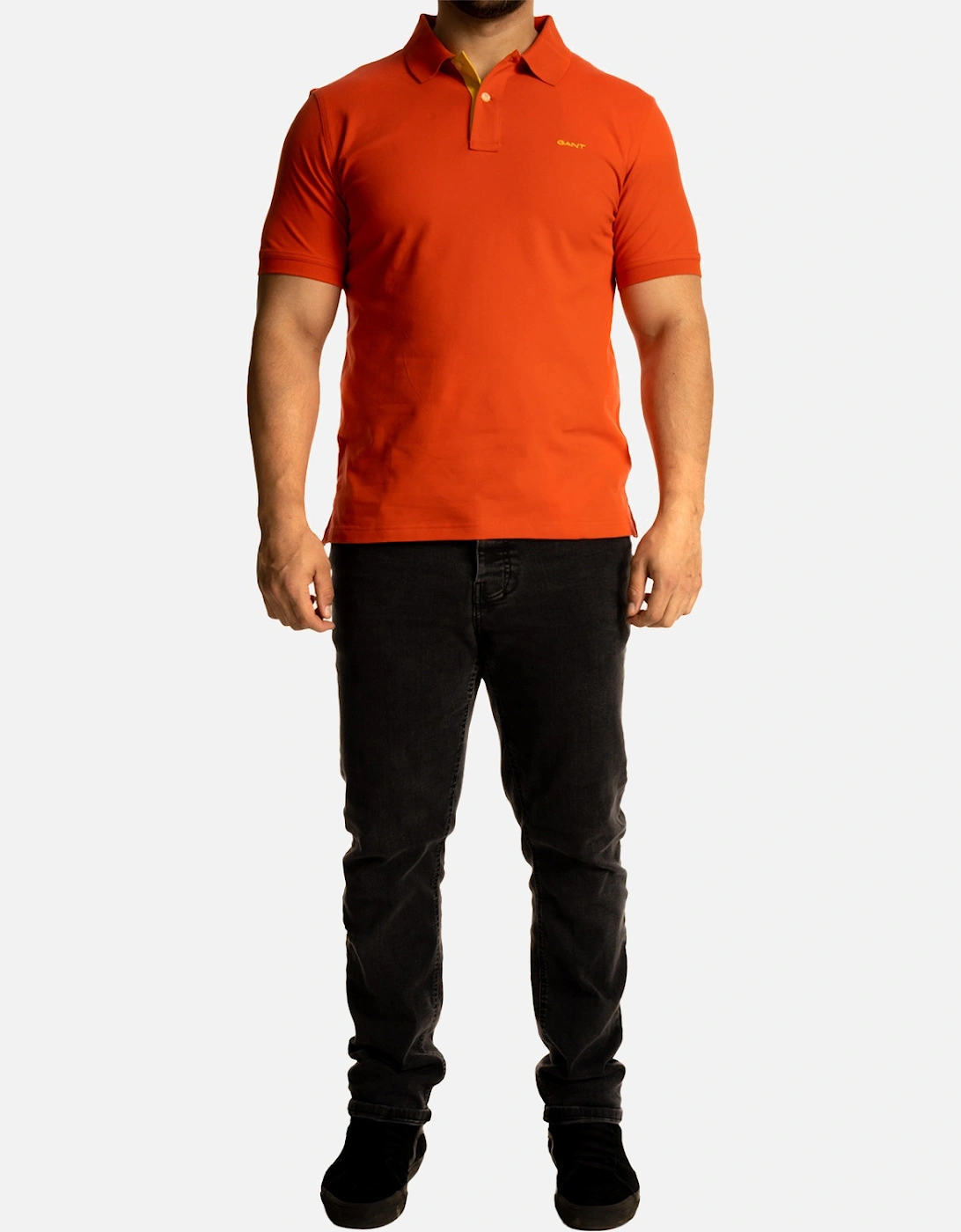 Mens Contrast Pique S/S Polo Shirt (Orange)