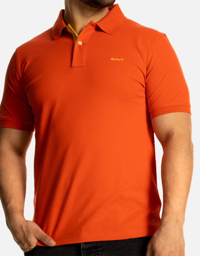 Mens Contrast Pique S/S Polo Shirt (Orange)