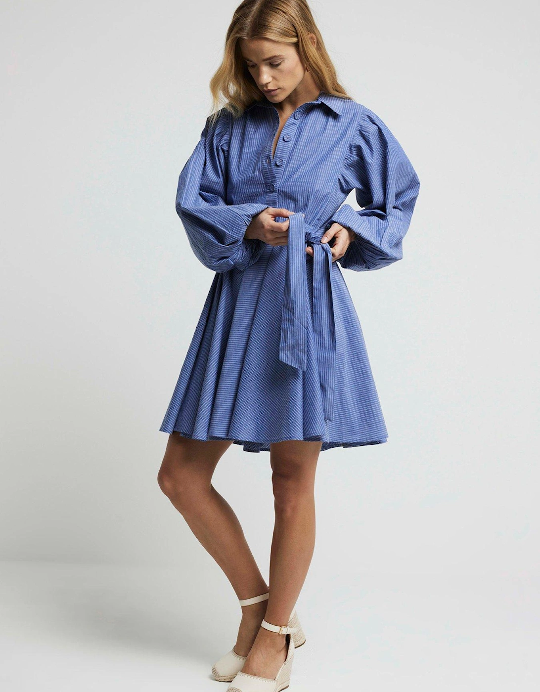 Batwing Belted Shirt Dress - Dark Blue, 2 of 1