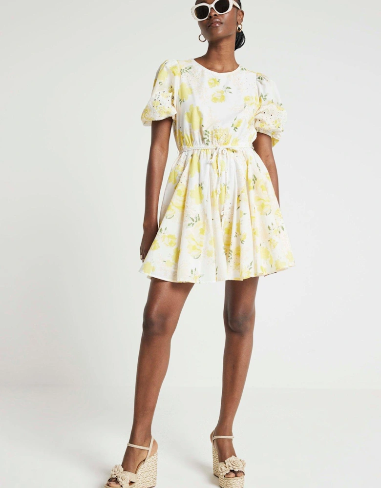 Broderie Mini Dress - Yellow