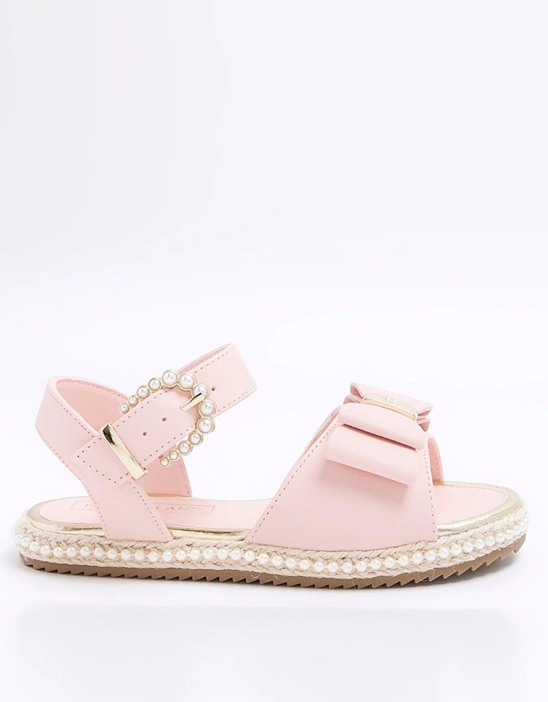 Girls Pearl Trim Bow Sandals - Pink