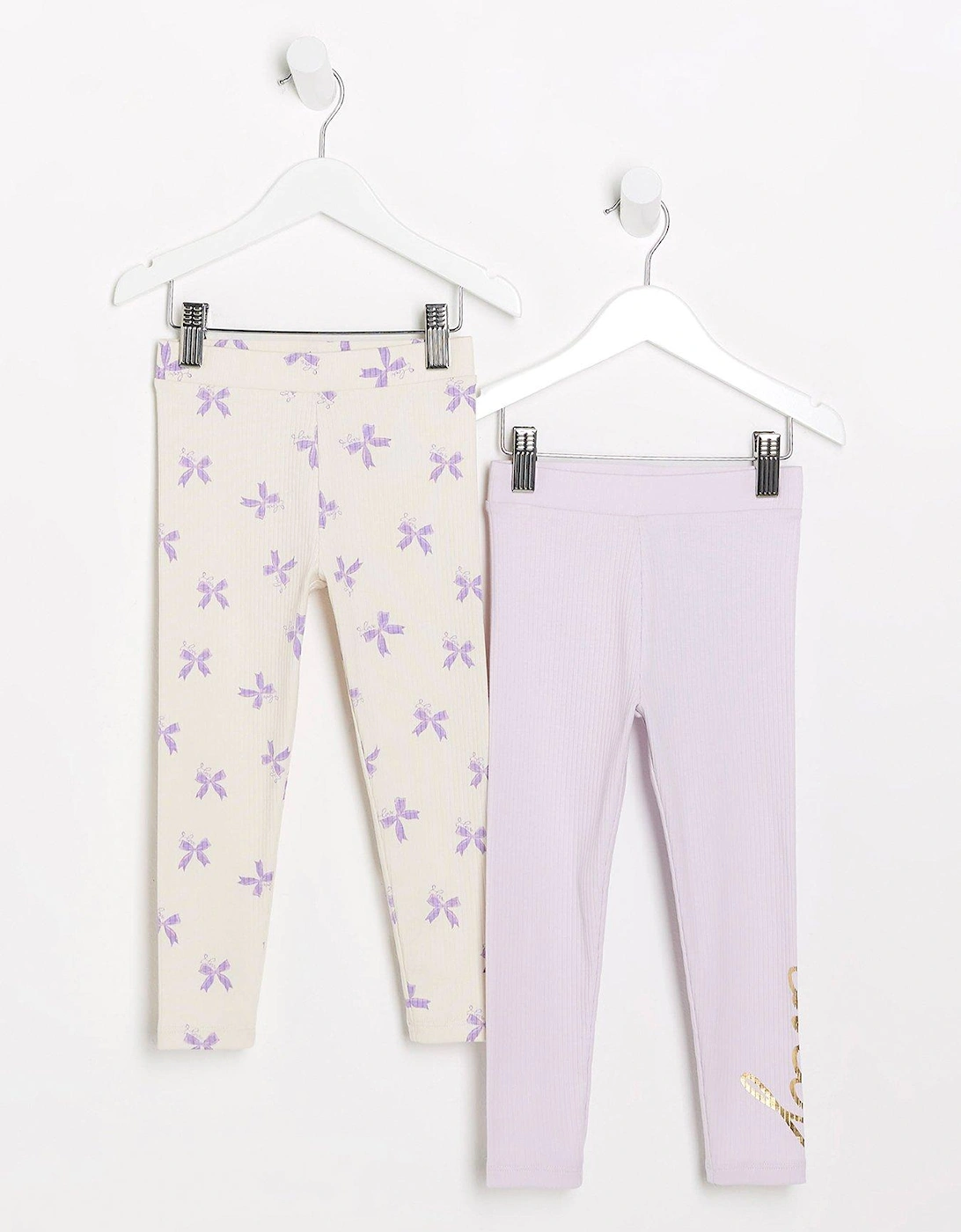 Mini Girls Bow Print Leggings 2 Pack - Purple, 2 of 1