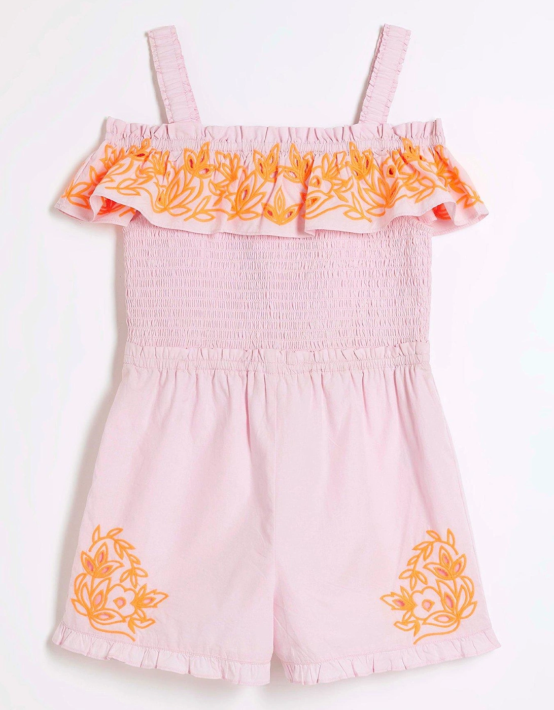 Girls Embroidered Playsuit - Orange, 5 of 4