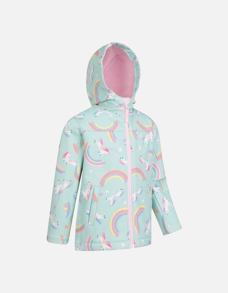 Childrens/Kids Exodus II Unicorn And Rainbow Water Resistant Soft Shell Jacket