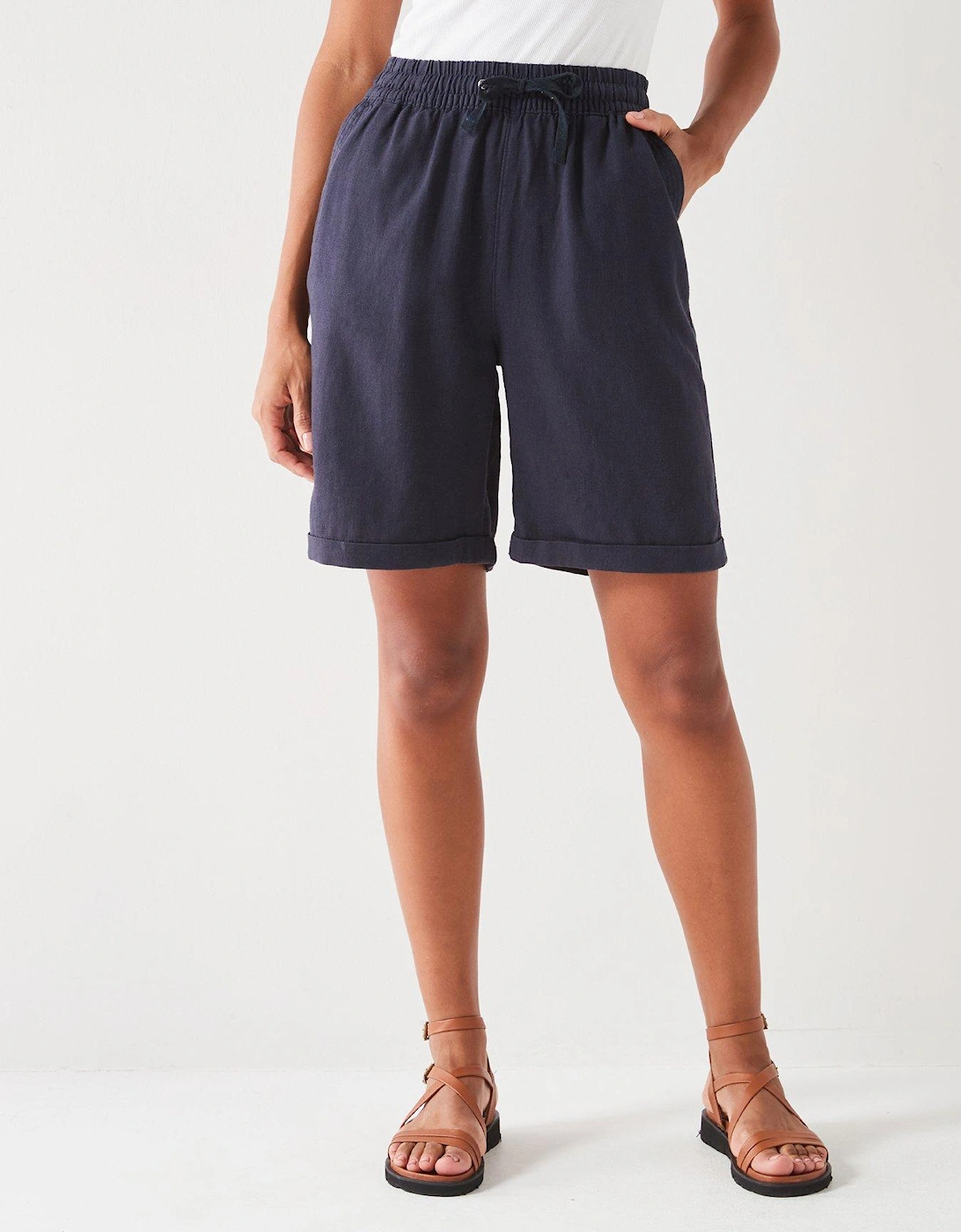 Linen Blend Shorts - Navy, 2 of 1
