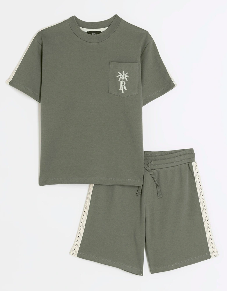 Boys Embroidered T-shirt Set - Green