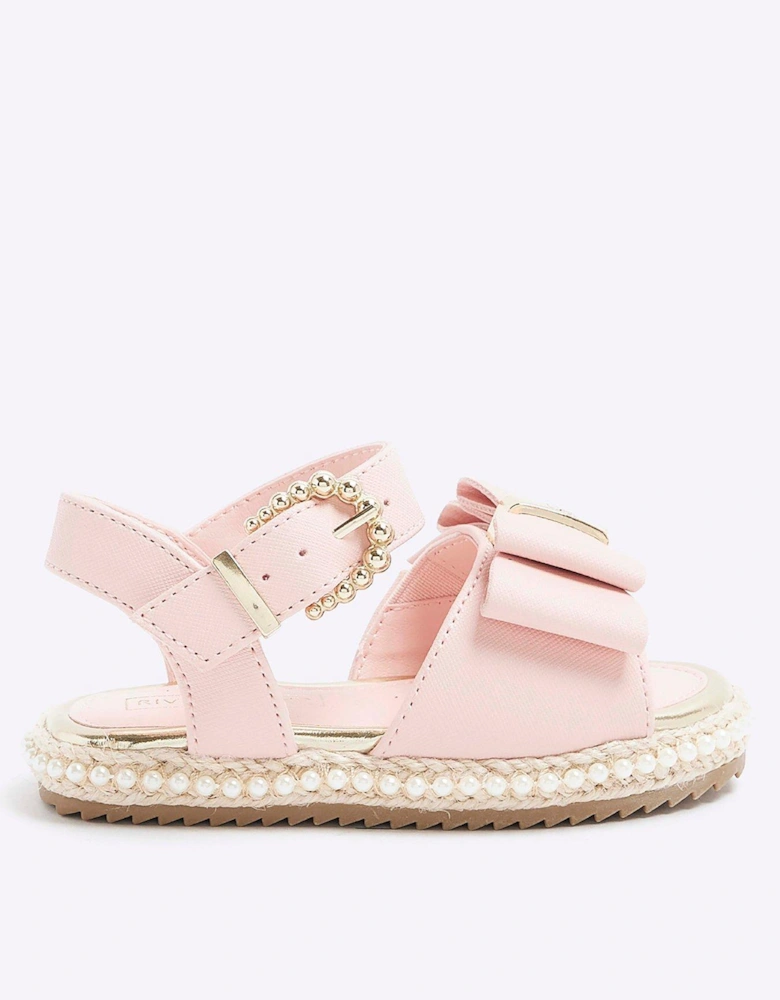 Mini Girls Pearl Trim Bow Sandals - Pink