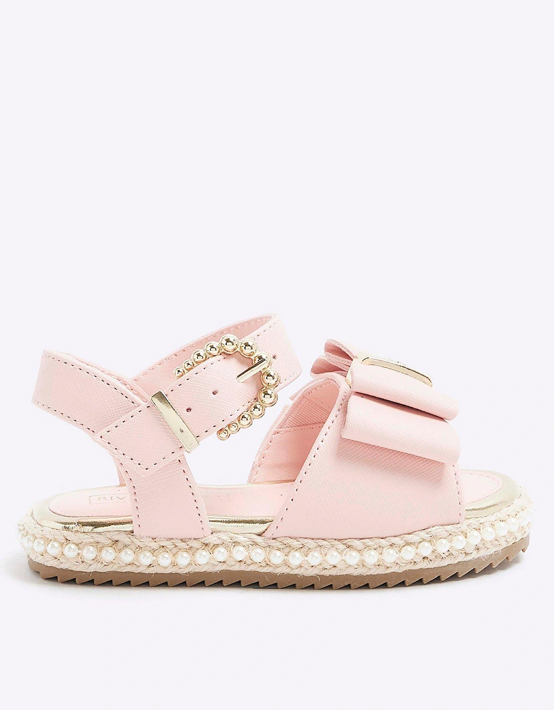 Mini Girls Pearl Trim Bow Sandals - Pink, 2 of 1