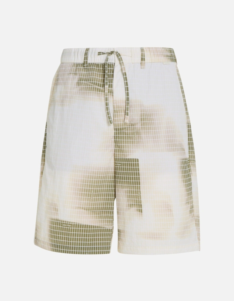 Diffused Print Relaxed Fit Shorts OF5 Icicle/Delta Green