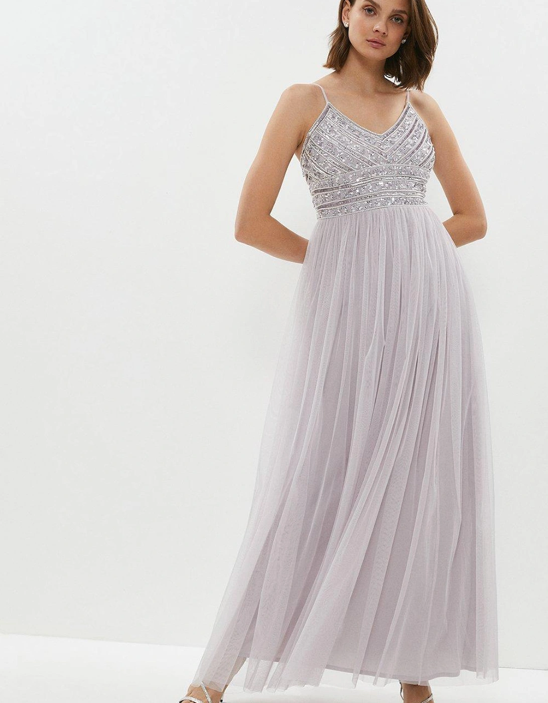 Linear Embellished Tulle Cami Maxi Dress, 5 of 4