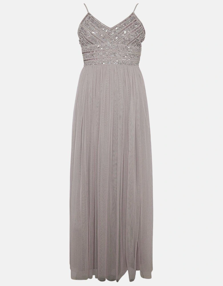 Linear Embellished Tulle Cami Maxi Dress