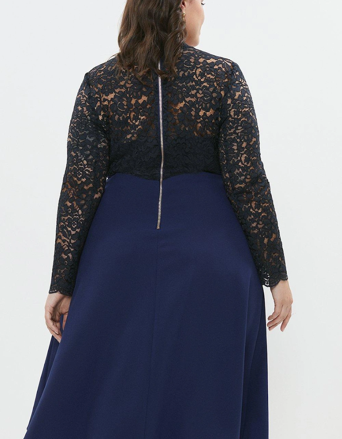 Plus Size Premium Lace Top Full Skirt Midi Dress