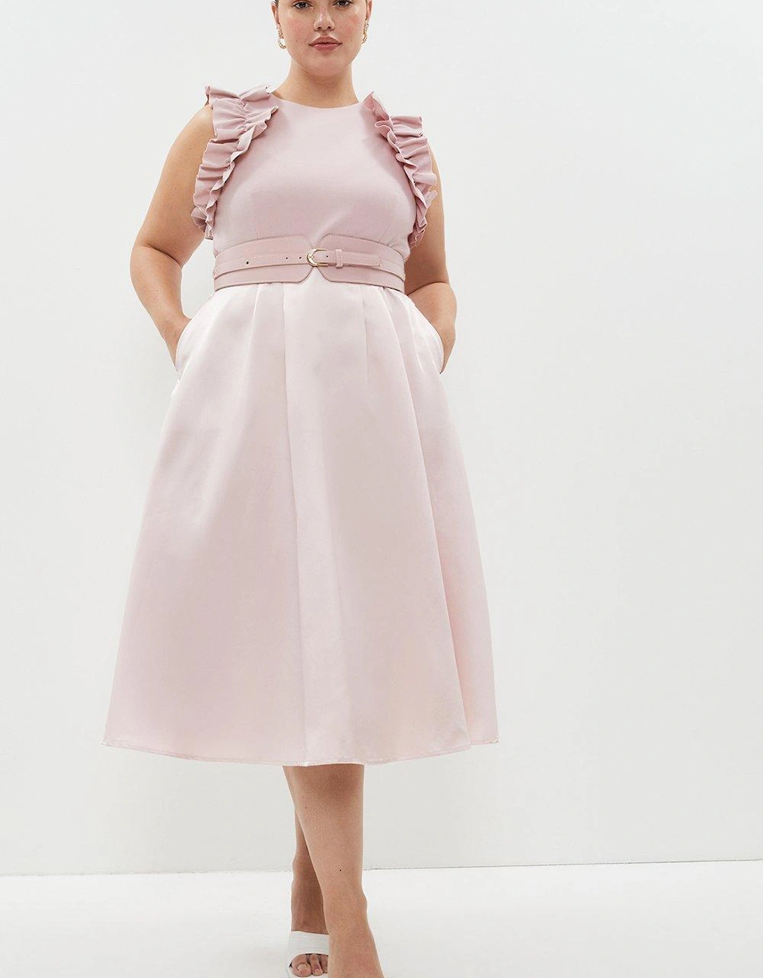 Plus Size Belted Frill Detail Midi Dress, 5 of 4