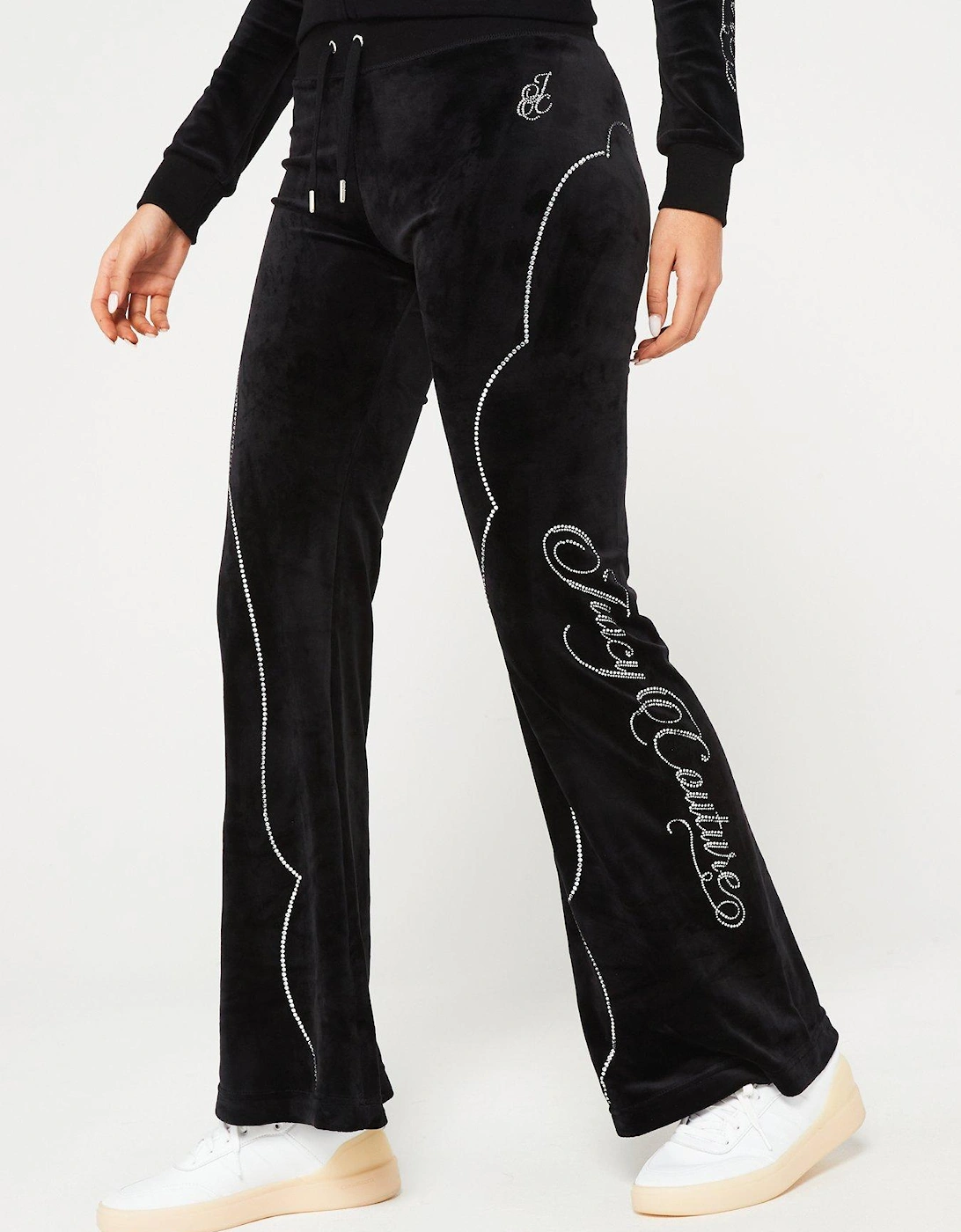 Western Velour Low Rise Trackpant With Diamante Detailing - Black, 3 of 2