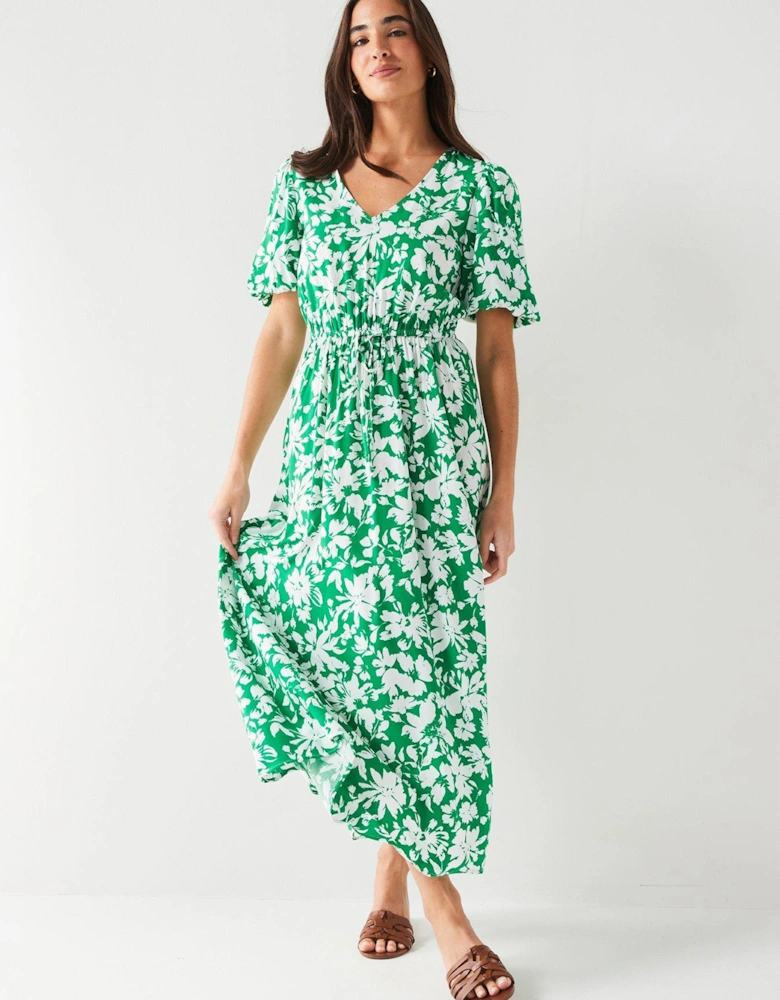 Floral Print Midaxi Dress - Green