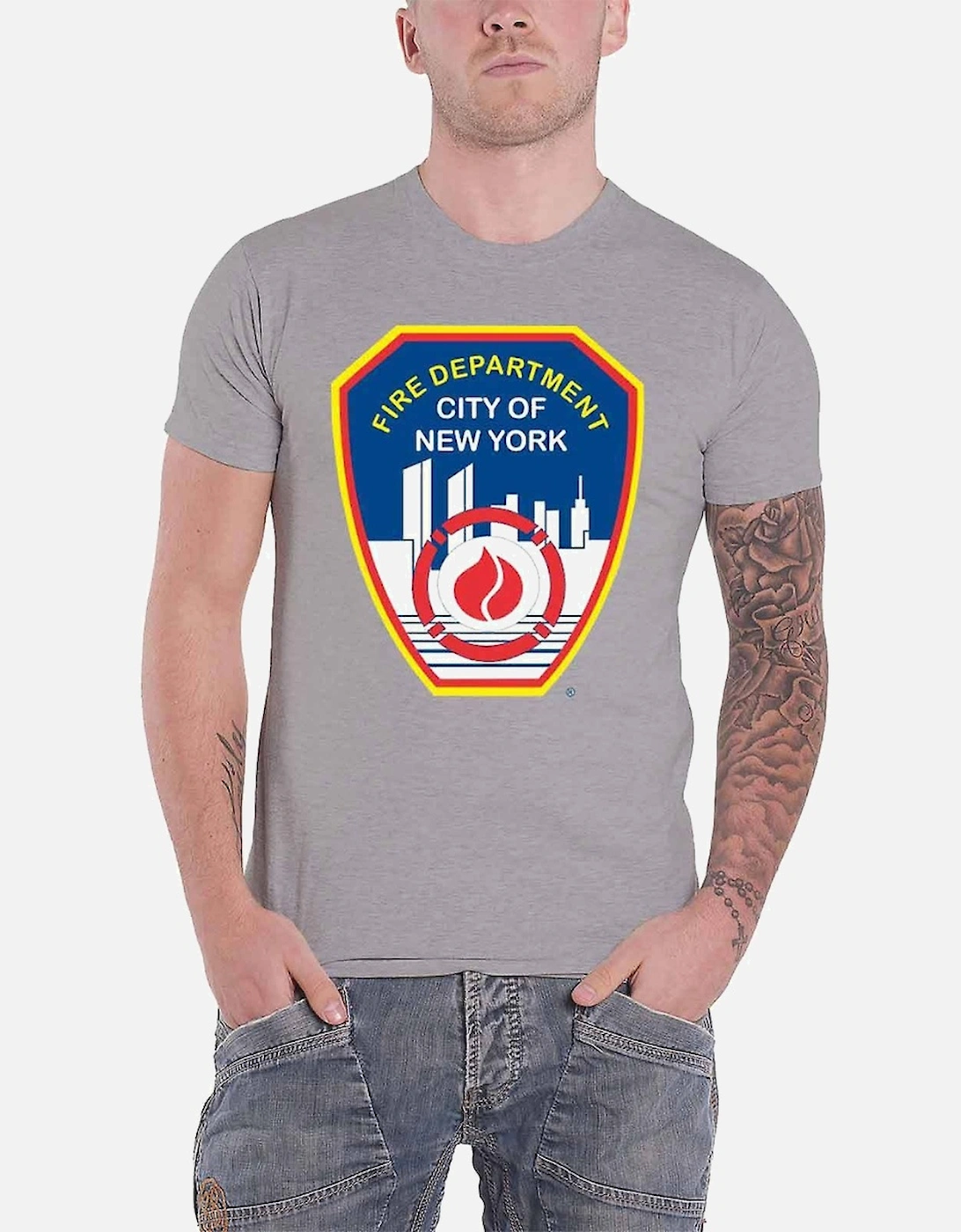 Unisex Adult New York City Fire Department Badge Cotton T-Shirt, 2 of 1