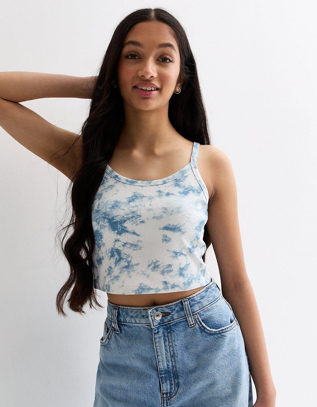 Girls Blue Ribbed Tie Dye Cami Top, 2 of 1