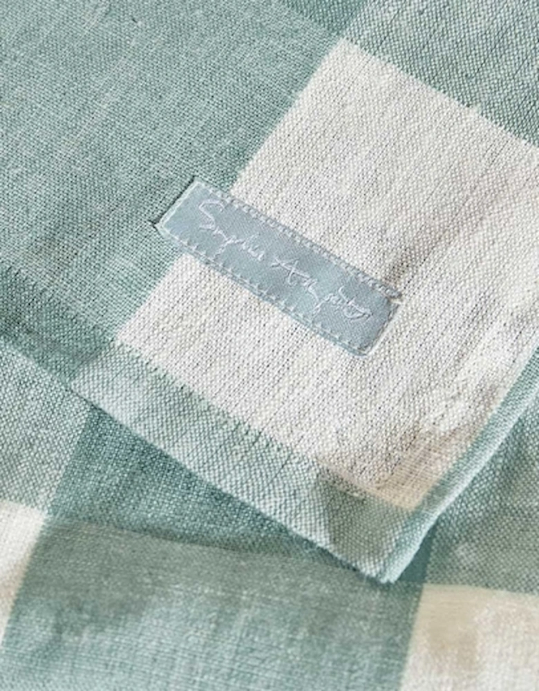 Table Runner Linen White & Light Teal