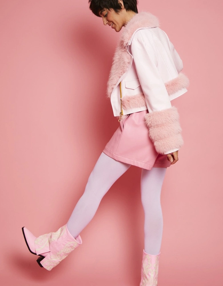 Pink Faux Leather with Pink Faux Fur Biker Jacket