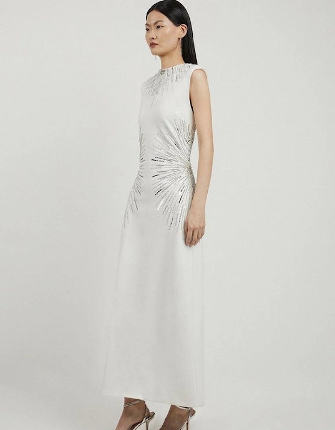 Beaded And Embellished Ponte Jersey Midi Dress